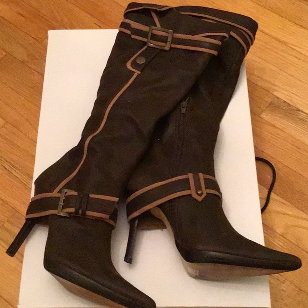 Rich dark brown suede knee boots